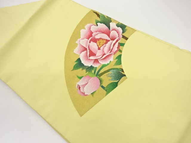 手描き地紙に牡丹模様名古屋帯